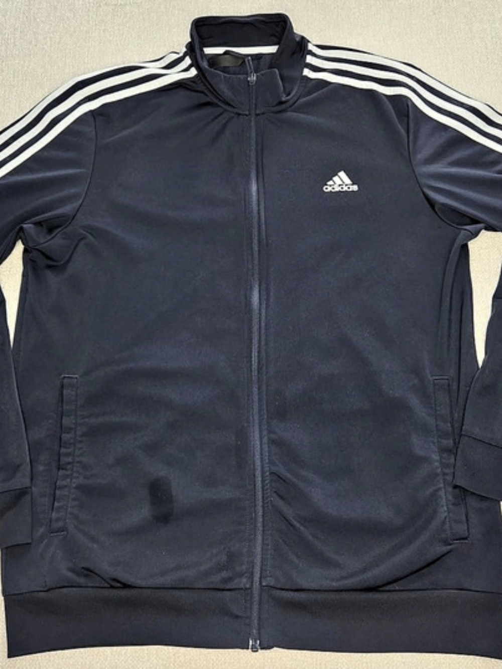Adidas 3 Stripe Track Jacket Men's Large Navy Blue White Full Zip Athletic